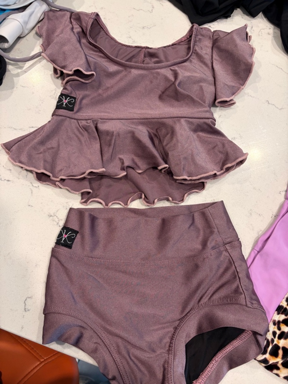 XK Kids Mauve Two-Piece Ruffle Dance Set